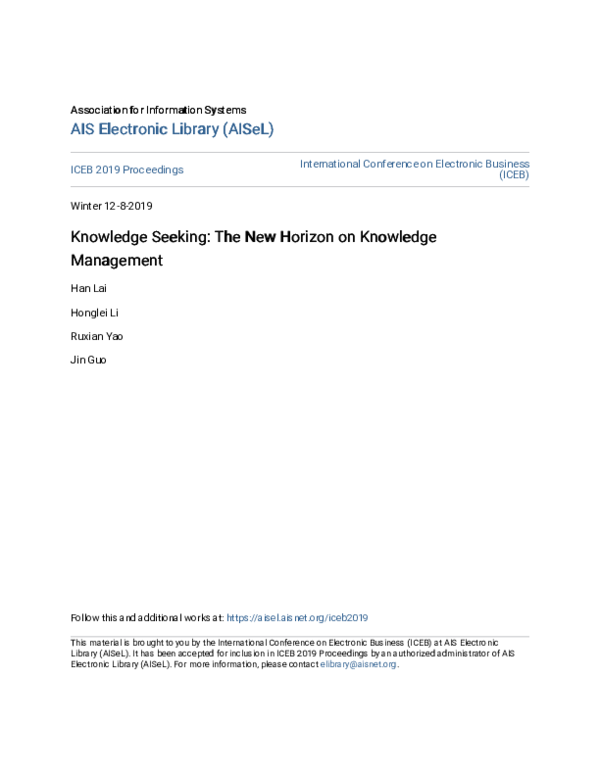 (PDF) Knowledge Seeking: The New Horizon on Knowledge Management