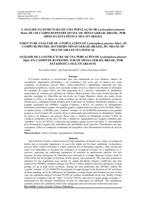 A ANÁLISE DA ESTRUTURA DE UMA POPULAÇÃO DE Lychnophora pinaster Mart. DE UM CAMPO RUPESTRE DO SUL DE MINAS GERAIS, BRASIL, POR MEIO DA ESTATÍSTICA MULTIVARIADA