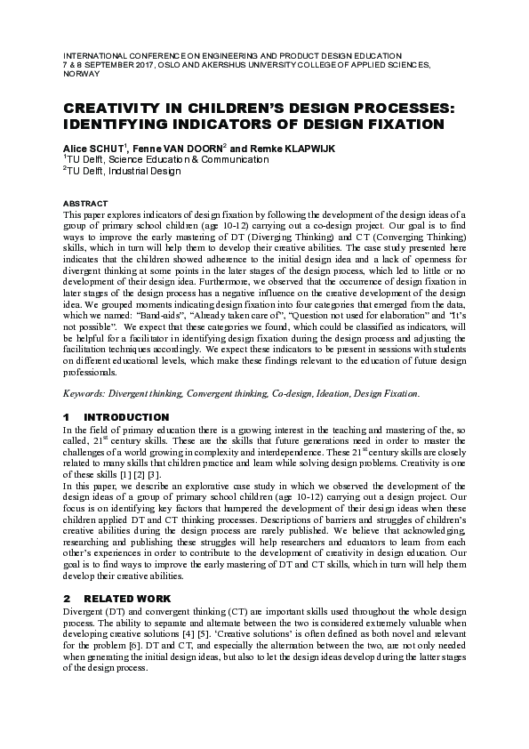 (PDF) Creativity in Children’s Design Processes: Identifying Indicators ...