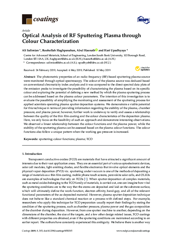 (PDF) Optical Analysis of RF Sputtering Plasma through Colour ...