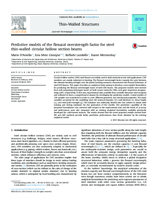 (PDF) Predictive models of the flexural overstrength factor for steel ...