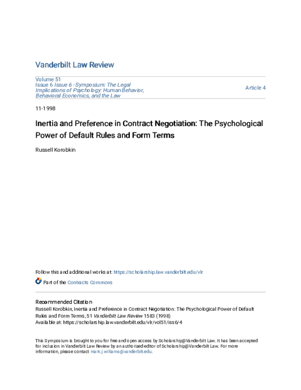 (PDF) Inertia and Preference in Contract Negotiation: The Psychological ...