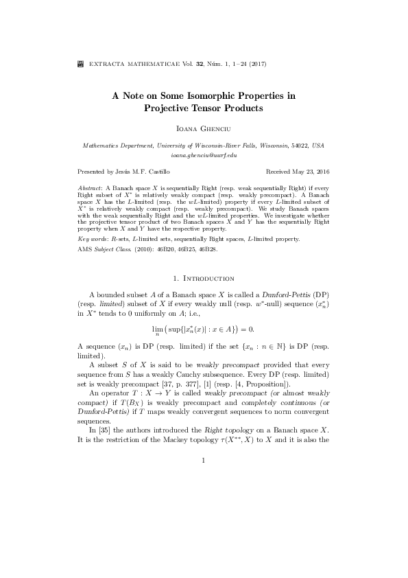(PDF) A Note on Some Isomorphic Properties in Projective Tensor Products
