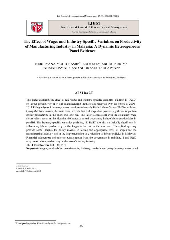 (PDF) The effect of wages and industry-specific variables on ...