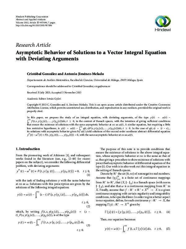 (PDF) Asymptotic Behavior of Solutions to a Vector Integral Equation ...