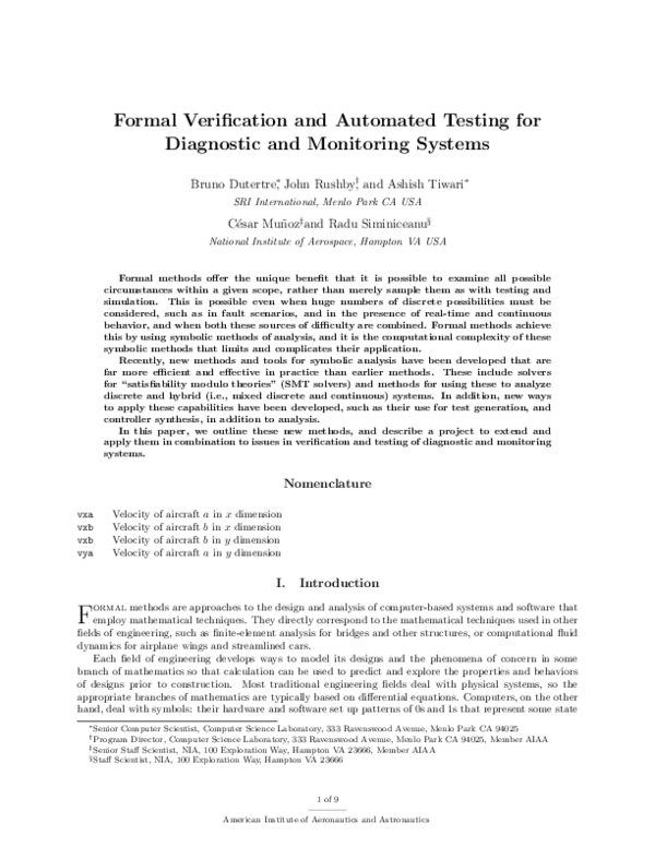(PDF) Formal Verification and Automated Testing for Diagnostic and ...