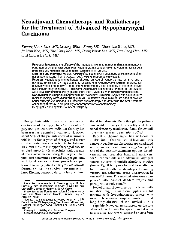 (PDF) Neoadjuvant chemotherapy and radiotherapy for the treatment of ...