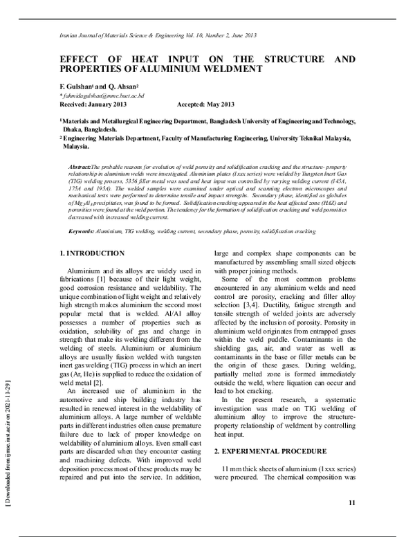 (PDF) Effect of Heat Input on the Structure and Properties of Aluminium ...