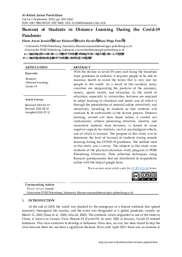 (PDF) Burnout of Students in Distance Learning During the Covid-19 Pandemic