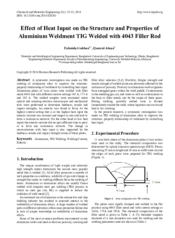 (PDF) Effect of Heat Input on the Structure and Properties of Aluminium ...