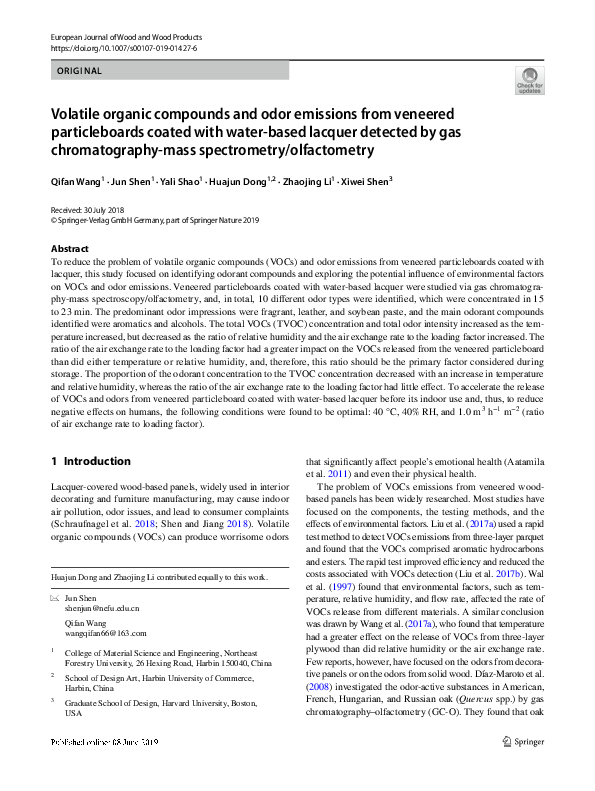 (PDF) Volatile organic compounds and odor emissions from veneered ...
