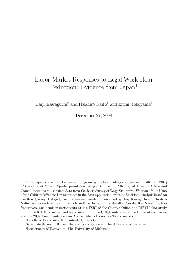 (PDF) Labor Market Responses to Legal Work Hour Reduction: Evidence ...