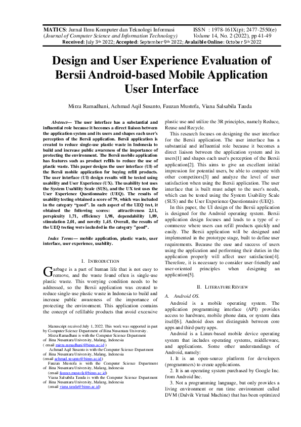 (PDF) Design and User Experience Evaluation of Bersii Android-based ...
