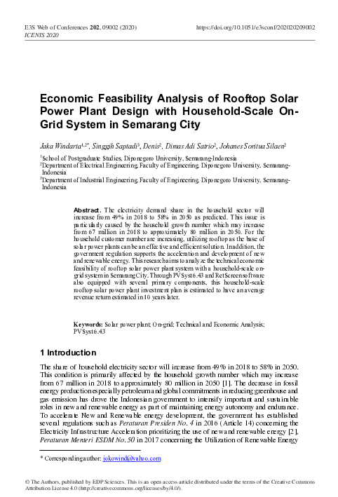 (PDF) Economic Feasibility Analysis of Rooftop Solar Power Plant Design ...