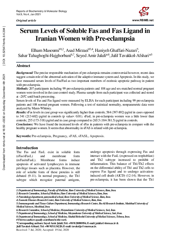 (PDF) Serum Levels of Soluble Fas and Fas Ligand in Iranian Women with ...