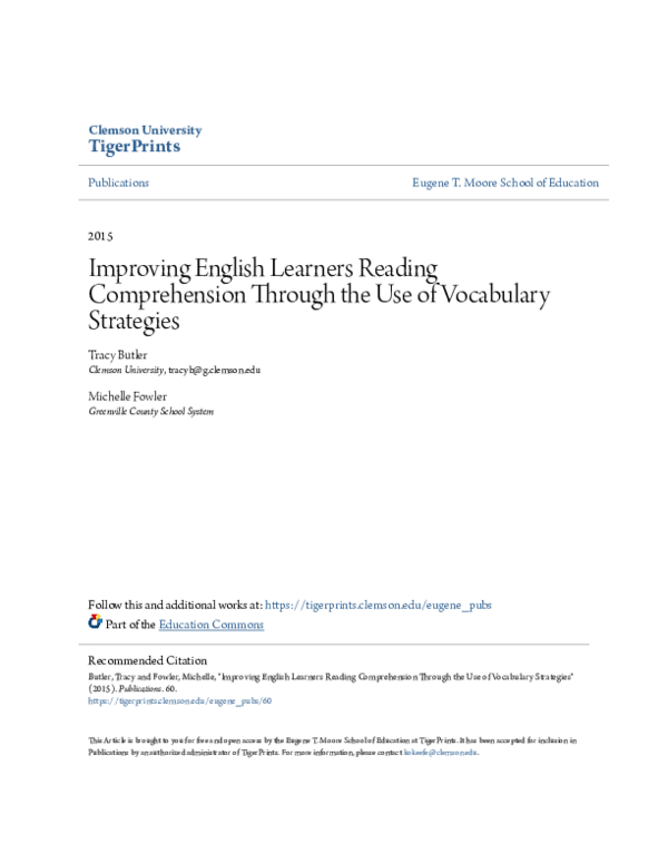 (PDF) Improving English Learners Reading Comprehension Through the Use ...