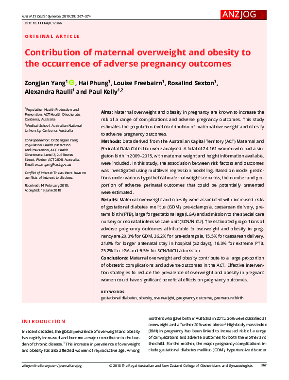(PDF) Contribution of maternal overweight and obesity to the occurrence ...