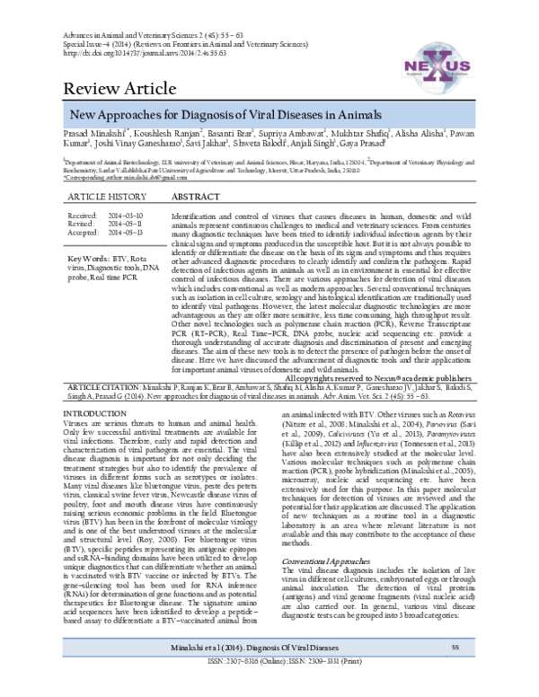 (PDF) New Approaches for Diagnosis of Viral Diseases in Animals