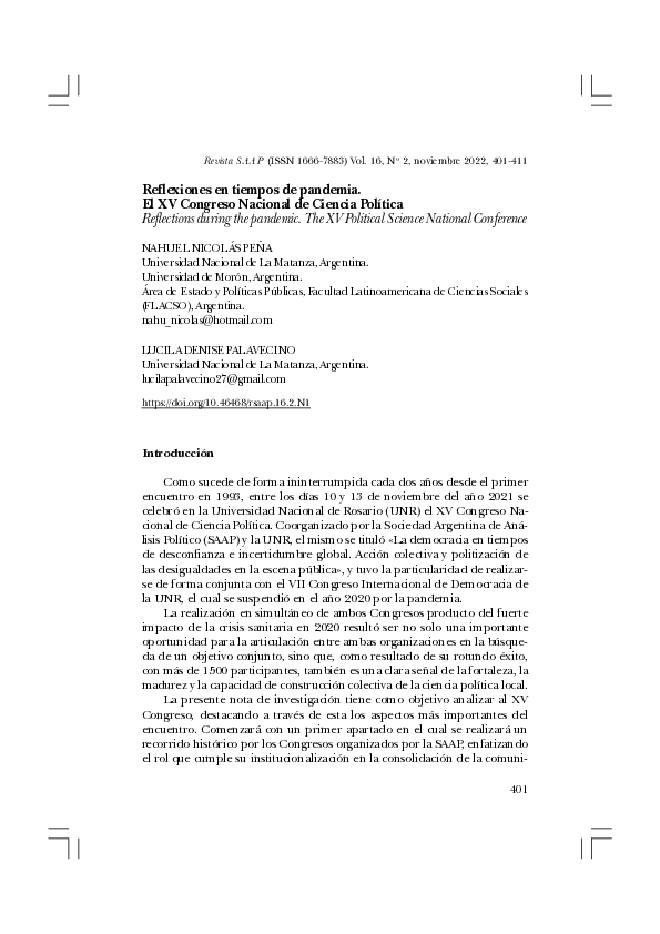 (PDF) Reflexiones en tiempos de pandemia. El XV Congreso Nacional de ...
