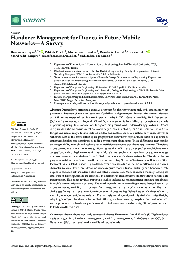 (PDF) Handover Management for Drones in Future Mobile Networks—A Survey