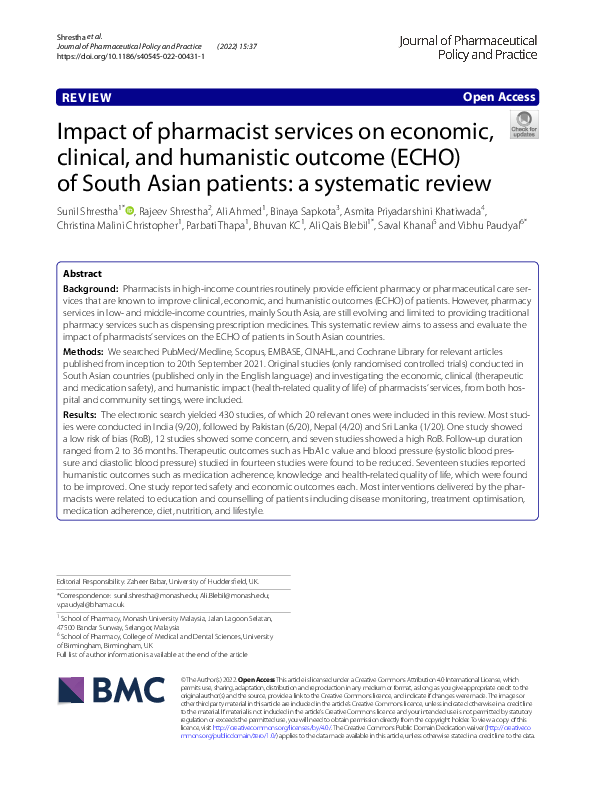 (PDF) Impact of pharmacist services on economic, clinical, and ...