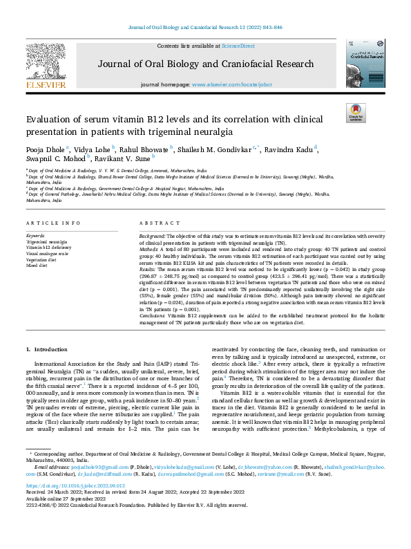 (PDF) Evaluation of serum vitamin B12 levels and its correlation with ...
