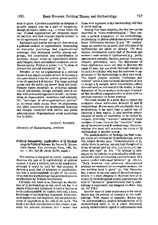 (PDF) Political Subjectivity: Applications of Q Methodology in ...