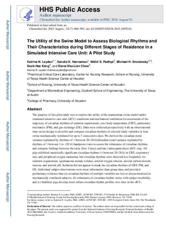 (PDF) The Utility of the Swine Model to Assess Biological Rhythms and ...