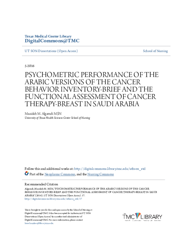 (PDF) Psychometric Performance of the Arabic Versions of the Cancer ...