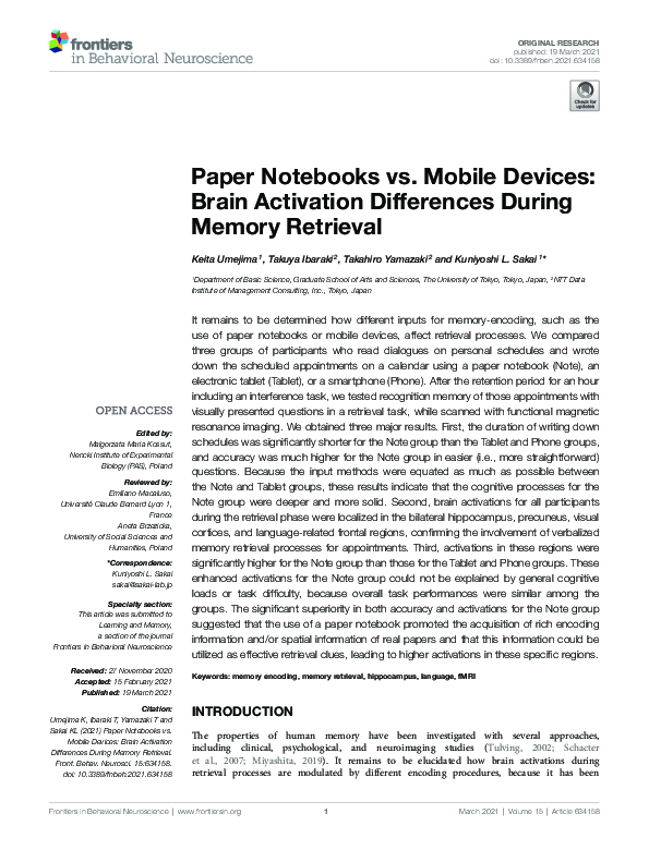 (PDF) Paper Notebooks vs. Mobile Devices: Brain Activation Differences ...