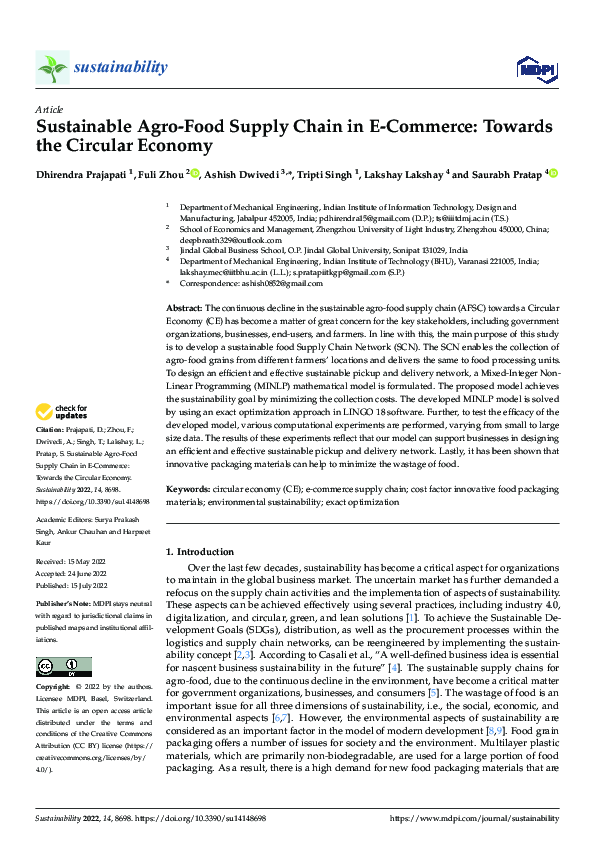 (PDF) Sustainable Agro-Food Supply Chain in E-Commerce: Towards the ...