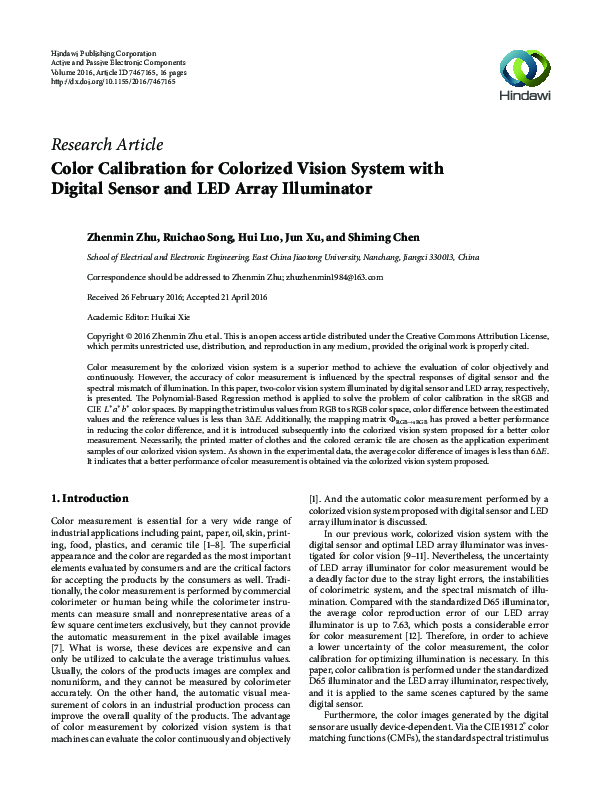 (PDF) Color Calibration for Colorized Vision System with Digital Sensor ...