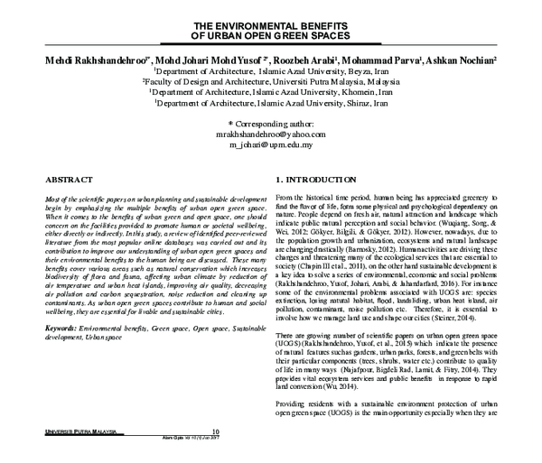 (PDF) The environmental benefits of urban open green spaces