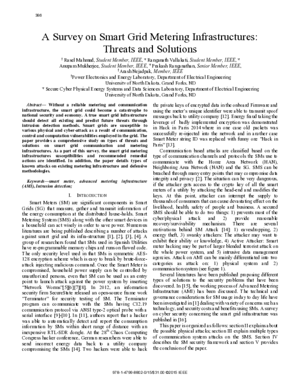 (PDF) A survey on smart grid metering infrastructures: Threats and ...