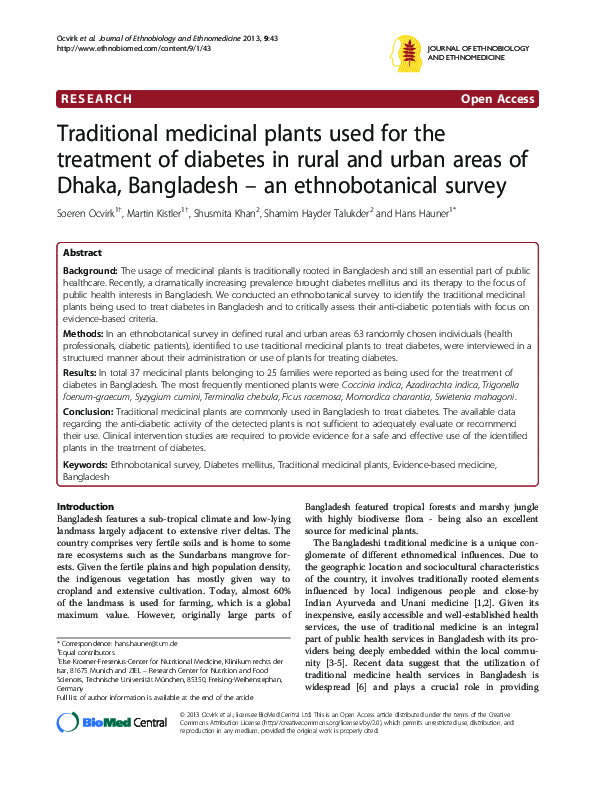 (PDF) Traditional medicinal plants used for the treatment of diabetes ...
