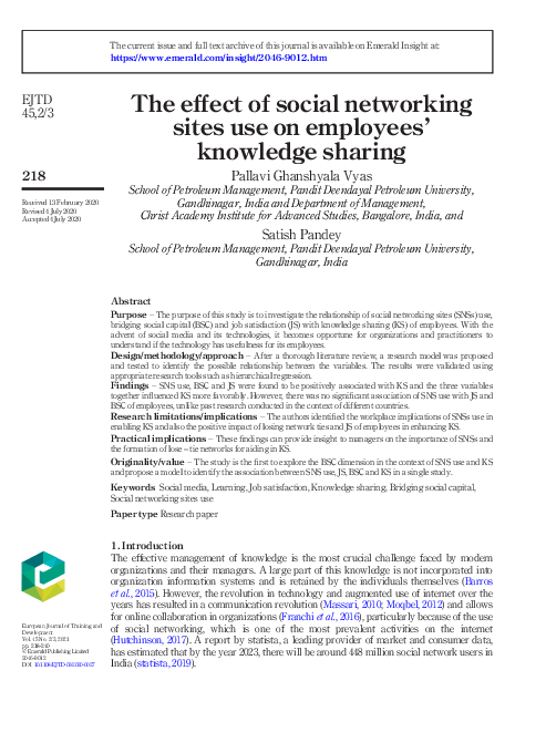 (PDF) The effect of social networking sites use on employees' knowledge ...