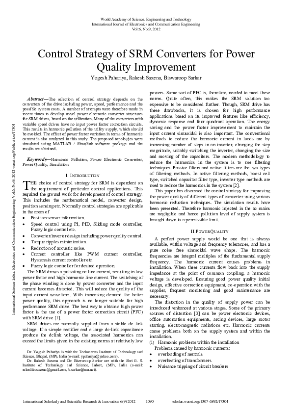(PDF) Control Strategy Of Srm Converters For Power Quality Improvement