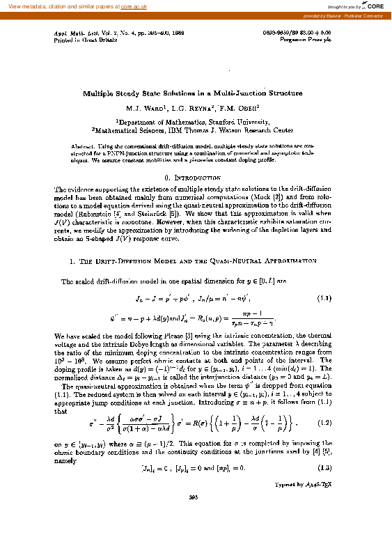 (PDF) Multiple steady state solutions in a multi-junction structure
