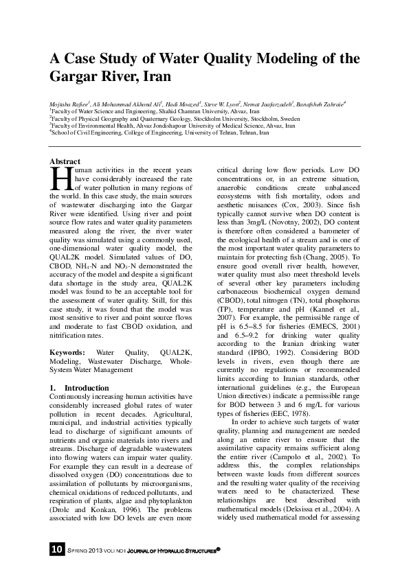 (PDF) A Case Study of Water Quality Modeling of the Gargar River, Iran