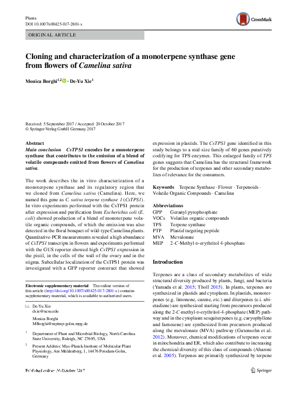 (PDF) Cloning and characterization of a monoterpene synthase gene from ...