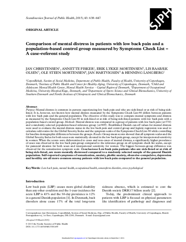 (PDF) Comparison of mental distress in patients with low back pain and ...