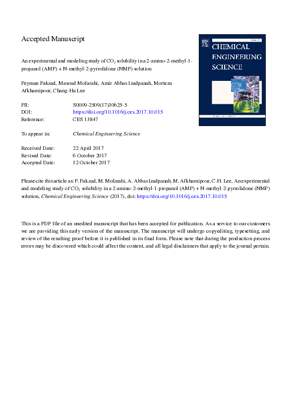 (PDF) An experimental and modeling study of CO2 solubility in a 2-amino ...