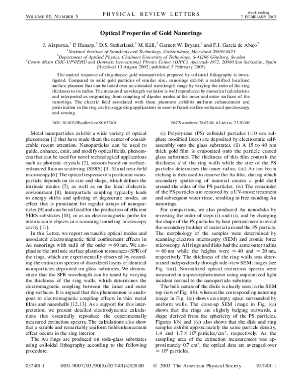 (PDF) Optical Properties of Gold Nanorings