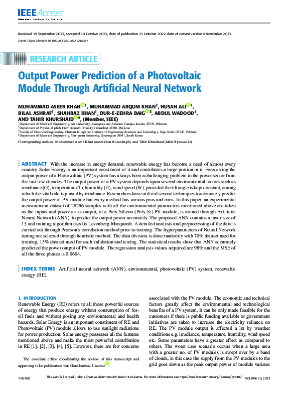 (PDF) Output Power Prediction of a Photovoltaic Module Through ...