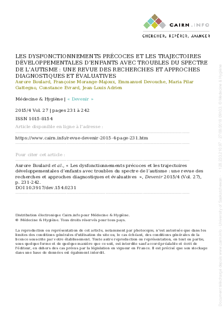 (PDF) Les dysfonctionnements précoces et les trajectoires ...