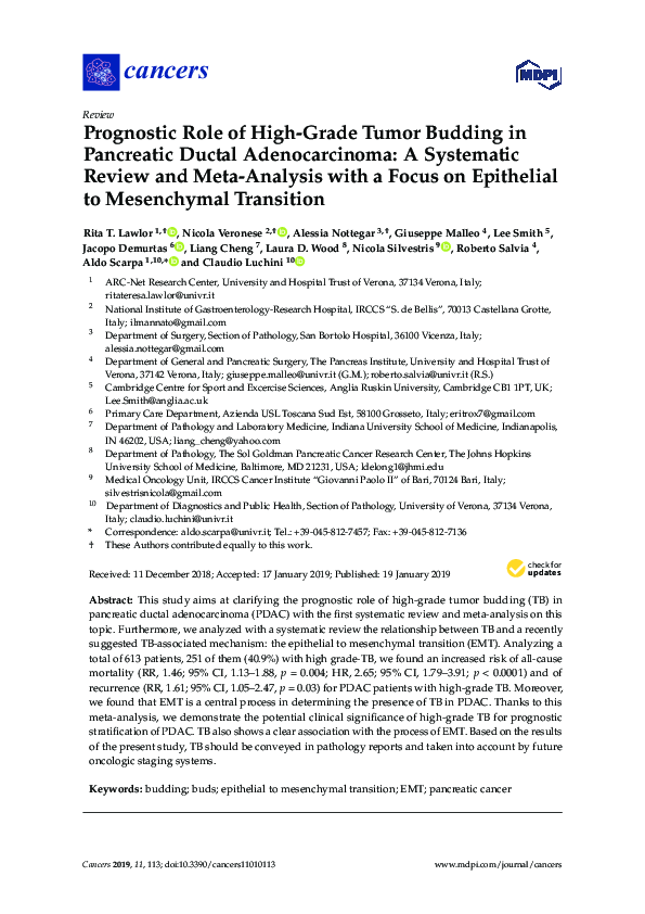 (PDF) Prognostic Role of High-Grade Tumor Budding in Pancreatic Ductal ...