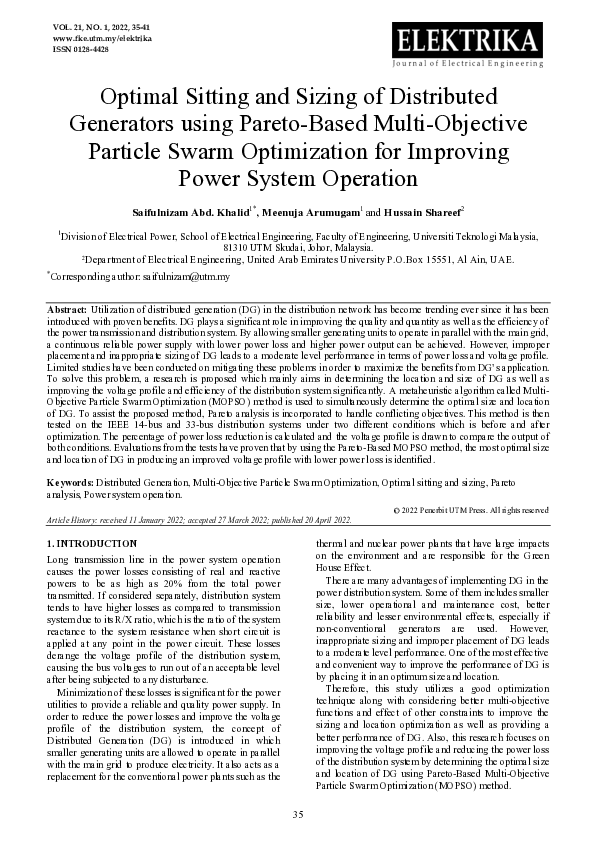 (PDF) Optimal Sitting and Sizing of Distributed Generators using Pareto ...