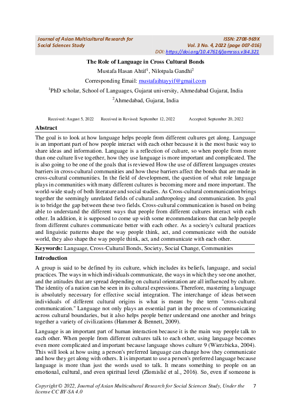 (PDF) The Role of Language in Cross Cultural Bonds