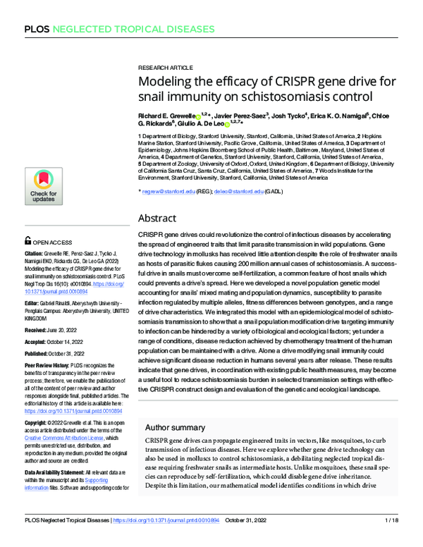 (PDF) Modeling the efficacy of CRISPR gene drive for snail immunity on ...