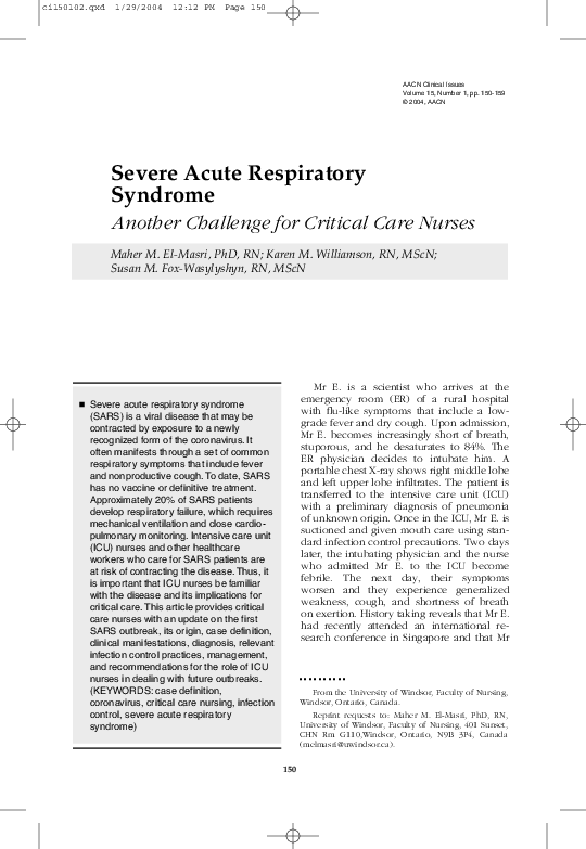 (PDF) Severe Acute Respiratory Syndrome